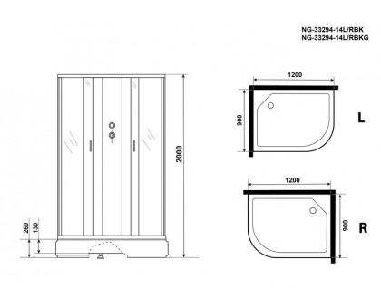 Душевая кабина Niagara NG-33294-14RBK 120х90 см, с матовыми стеклами, правосторонняя