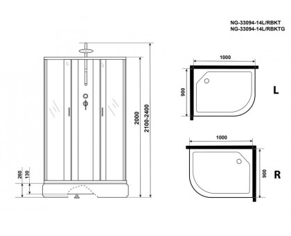 Душевая кабина Niagara NG-33094-14LBKTG 100х90 см, с матовыми стеклами, левосторонняя