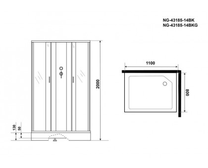 Душевая кабина Niagara NG-43185-14QBKG 110х80 см, с матовыми стеклами