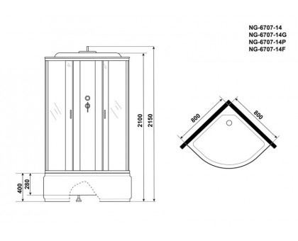 Душевая кабина Niagara NG-6707-14F 80х80 см, с прозрачными стеклами