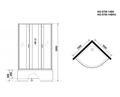 Душевая кабина Niagara NG-6709-14BK 100х100 см, с прозрачными стеклами